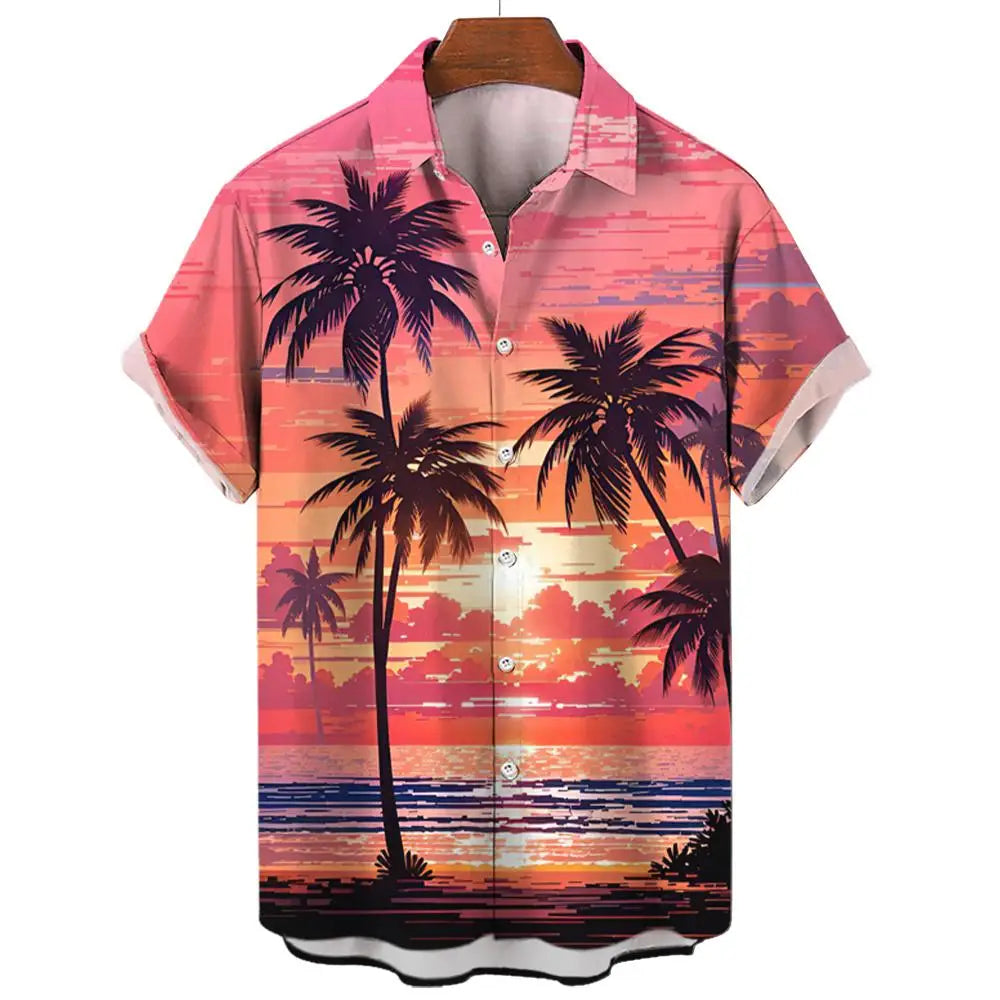 Men's Hawaiian Shirts 3D Print Coconut Palm Graphics Fashion Button Short Sleeve Lapel Streetwear Hawaiian shirts for men Summer