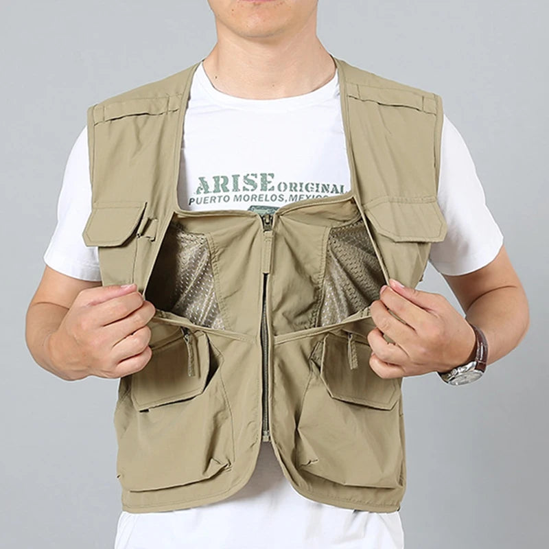 6XL Summer New Outdoor Vest Men Utility Tactical Multi-pocket Vest Techwear Outdoor Hiking Fishing Photography Safari Cargo Vest