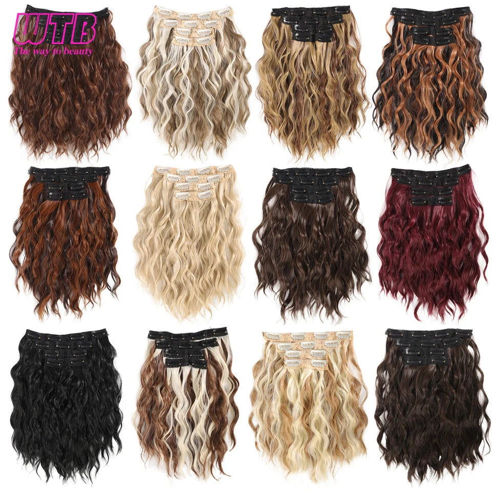 Clip In Hair Extensions Synthetic Hair 12Inch 4 PCS Set Wavy Curly Hair Extension Synthetic Hairpieces For Women Girls Daily Use