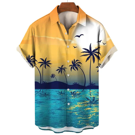 Men's Hawaiian Shirts 3D Print Coconut Palm Graphics Fashion Button Short Sleeve Lapel Streetwear Hawaiian shirts for men Summer