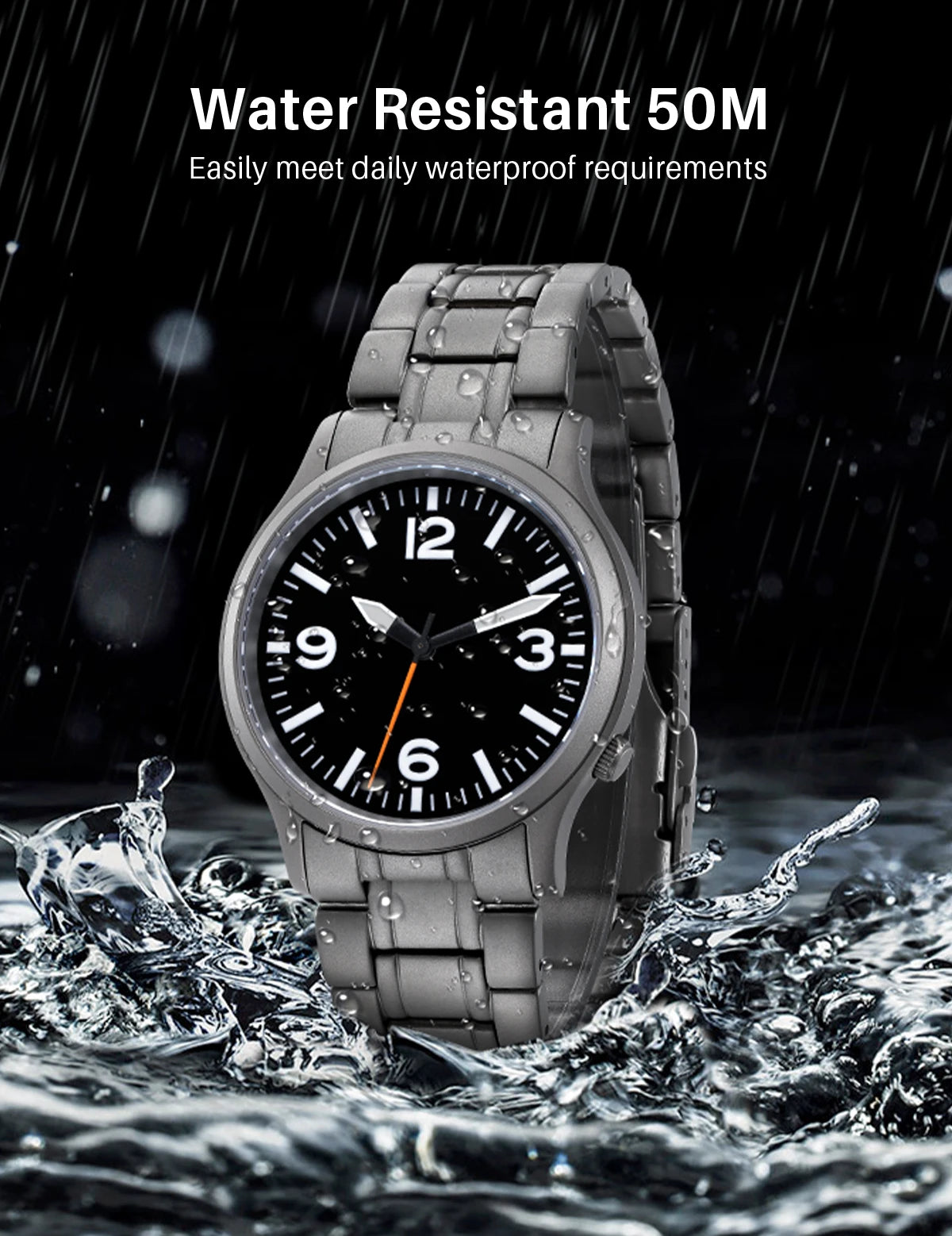 BERNY Full Titanium Watches for Men Super Luminous Sapphire Sports Field Quartz Men's Watch VH31 Pilot Wristwatch 5ATM Easy Read