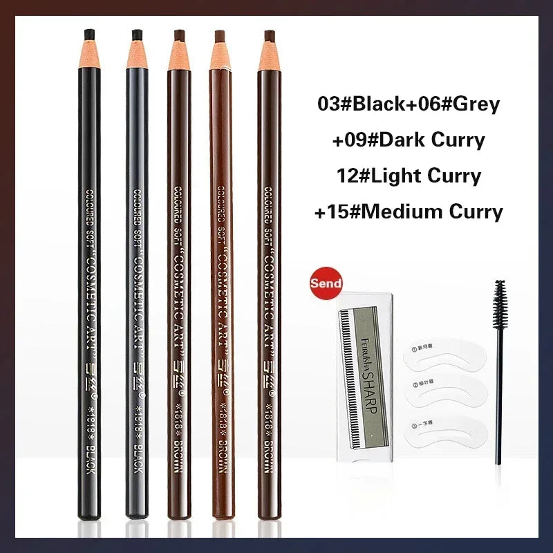 5pcs Professional Microblading Pencil Permanent Eyebrow Pencil Tattoo Waterproof Art Tint Makeup Eye Brow Pen Enhancers Cosmetic