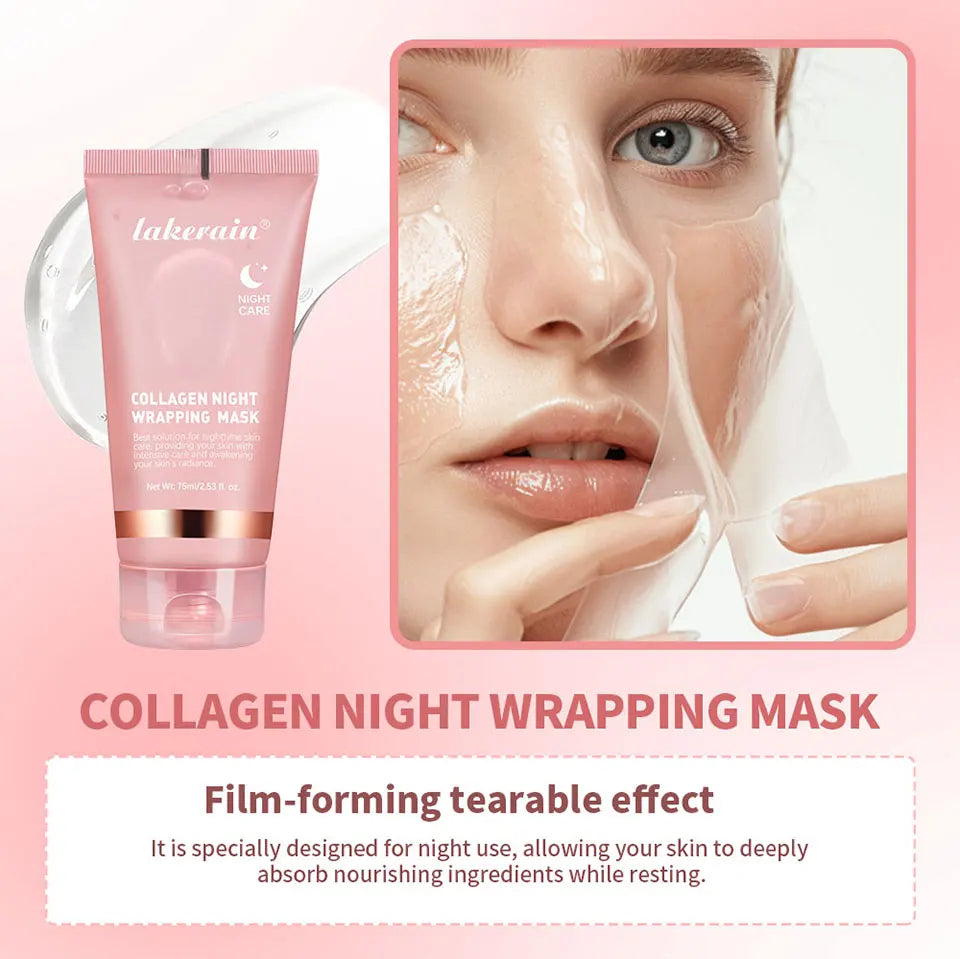 Lakerain Collagen Night Wrapping Mask Elasticity Hydration Care Reduces Sagging & Dullness Hydrolyzed Collagen For Glowing Skin