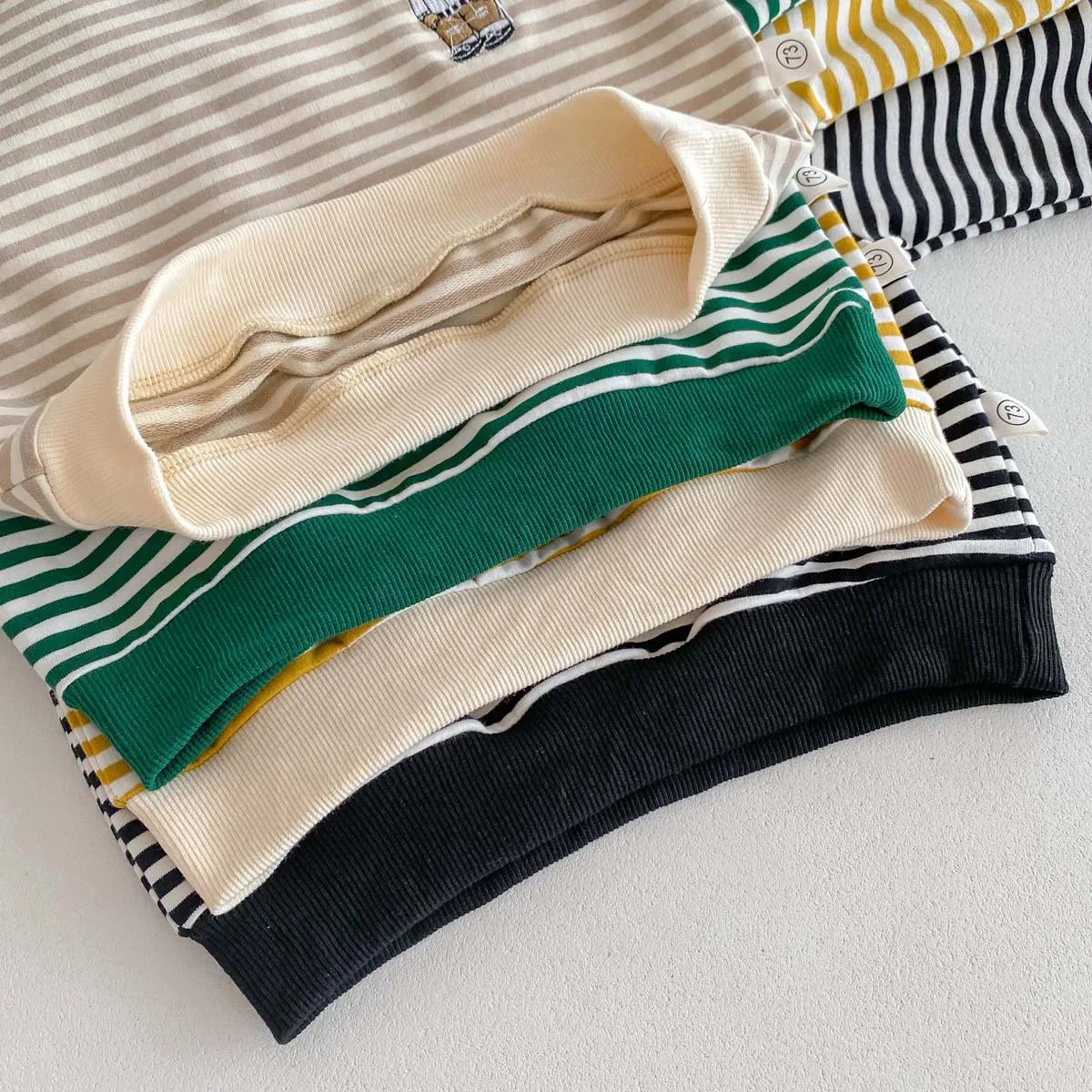 Spring Autumn Children Cool Lapel Striped Sweatshirt Kid Girl Cartoon Embroidery Long Sleeve T-shirt Boy Baby Casual Cotton Tops