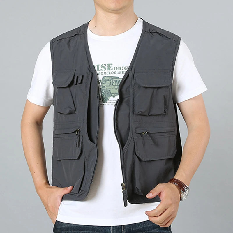 6XL Summer New Outdoor Vest Men Utility Tactical Multi-pocket Vest Techwear Outdoor Hiking Fishing Photography Safari Cargo Vest