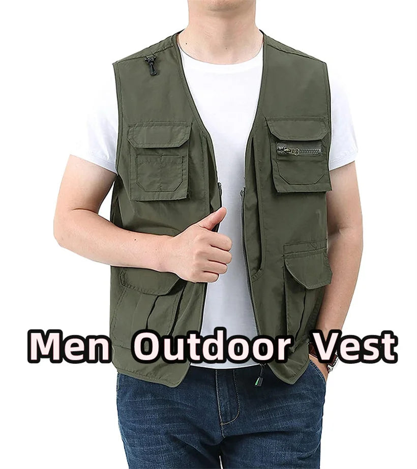 6XL Summer New Outdoor Vest Men Utility Tactical Multi-pocket Vest Techwear Outdoor Hiking Fishing Photography Safari Cargo Vest